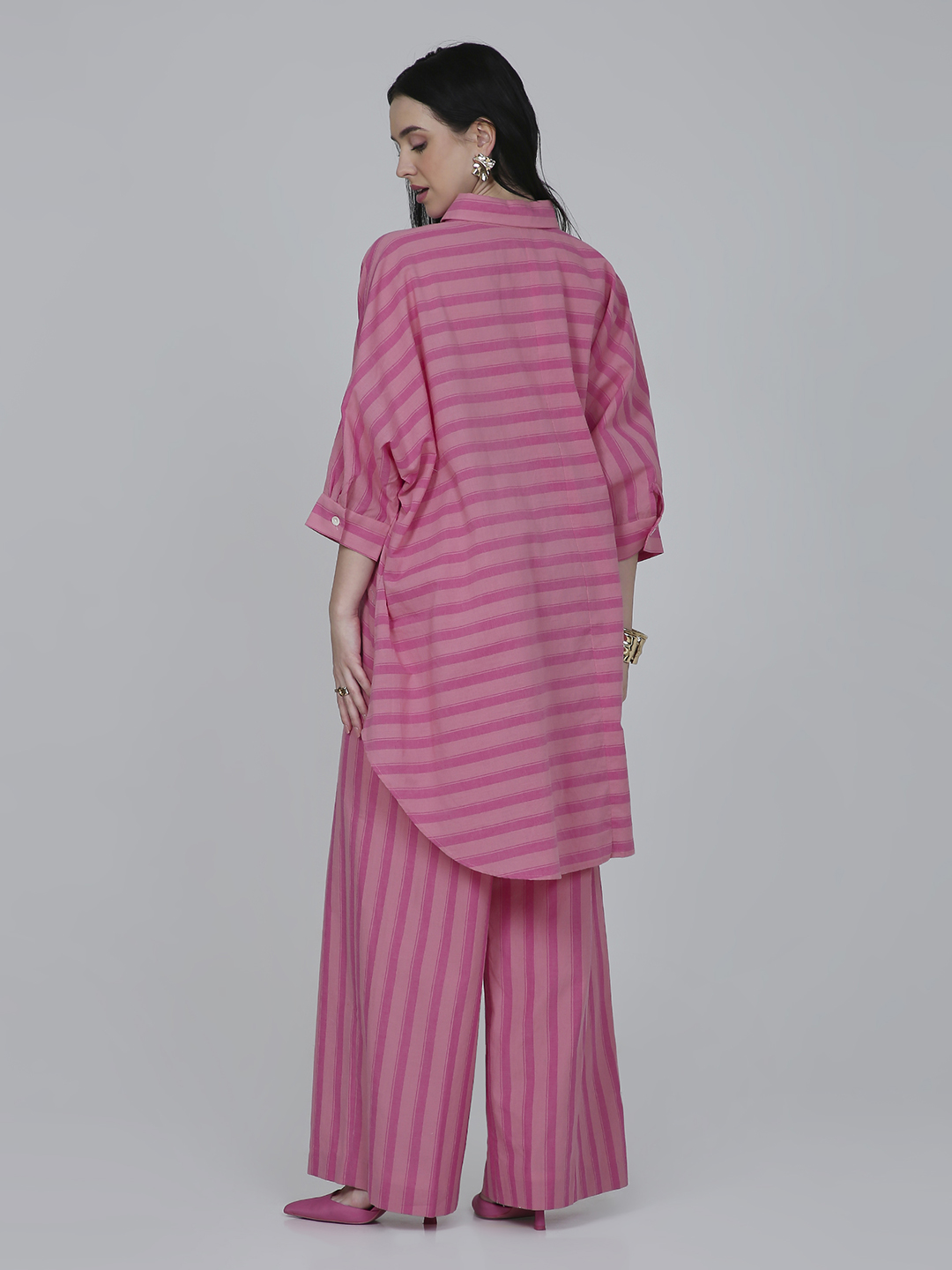 Bubblegum Pink striped asymmetrical